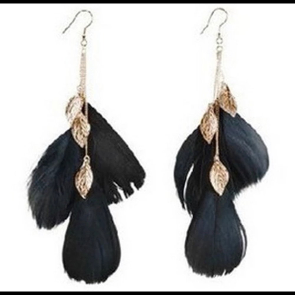 Black feather earrings
